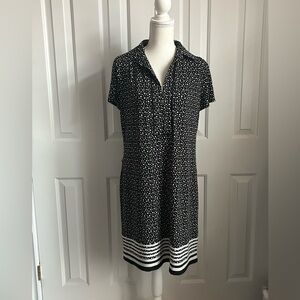 MAX STUDIO Black and White Polka Dot Midi Dress, Short Sleeves, Size Large
